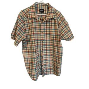 Marmot Mens Yellow Red Plaid For Life Short Sleeve Button-Down Shirt Size XL